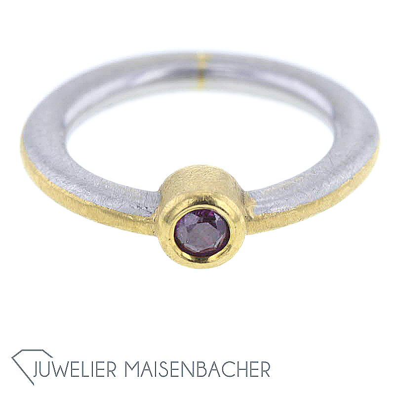 PUR Solitaire-Ring *Rubin*, bicolor, Ringgröße 48,5