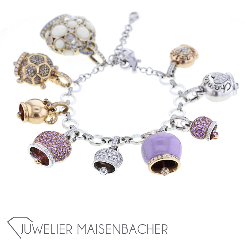 Chantecler "Campanelle" Armband Charms mit rosa Saphiren und Brillanten Gold