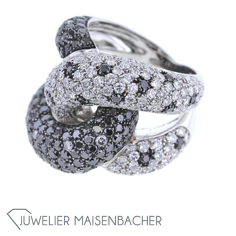 Statement Schlaufen Ring mit Schwarzen und Weißen Brillanten