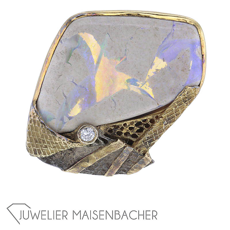 'Hans- Leo Peters' Matrix Opal Brosche mit einem Brillanten