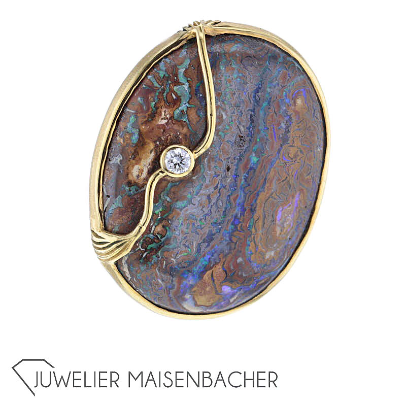 Boulder Opal Gold Brosche mit Brillant