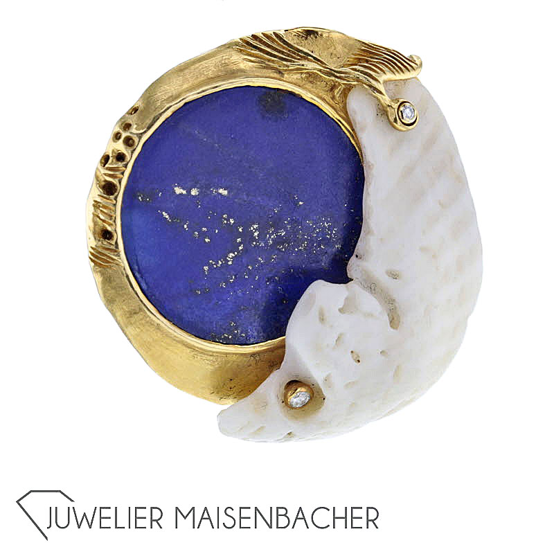 Lapis Lazuli Gold Muschel Brillant Brosche 'Hans-Leo Peters'