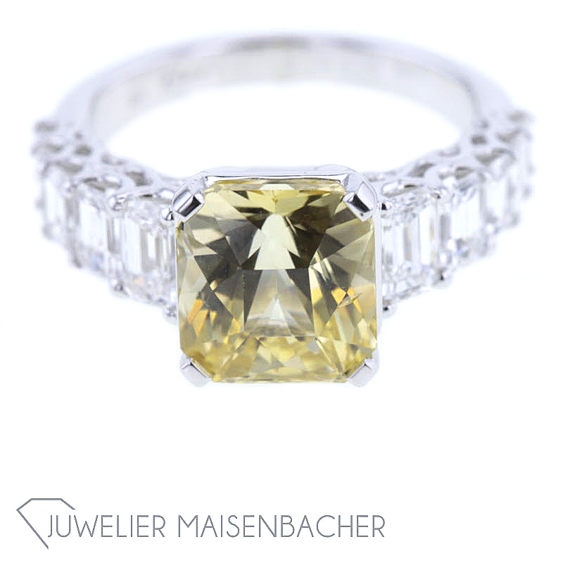 Achteckiger Mischschliff Natur Gelb Saphir Diamant Ring