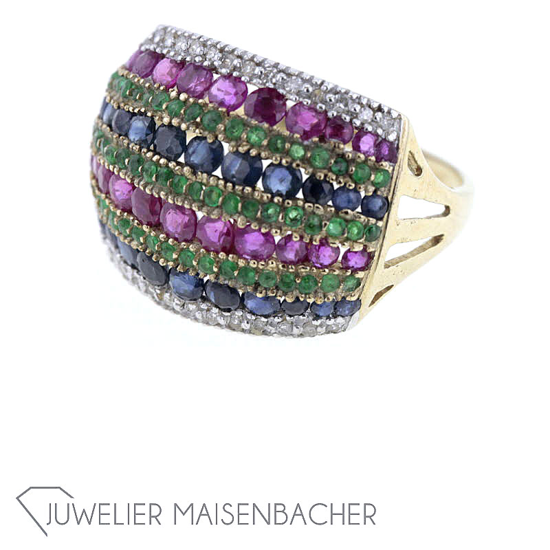 Multicolor Diamant Cocktail Ring Gr. 60