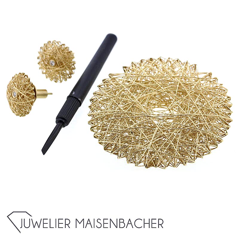 Außergewöhnliches Niessing Filo D'oro Gold Set Anhänger und Ohrstecker mit Stift