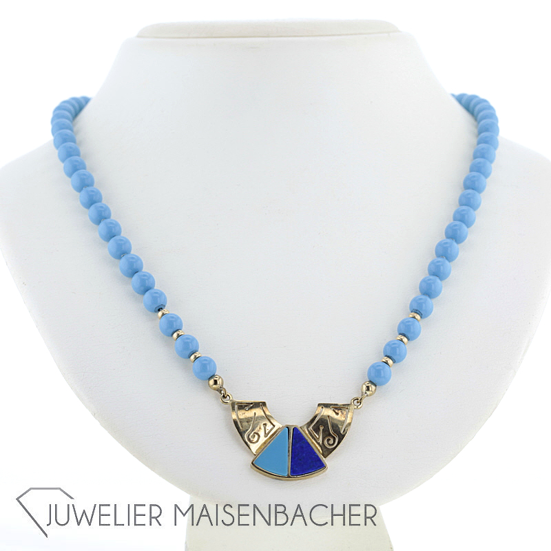 Kette/Collier "Boho" Lapislazuli Türkis mit Goldzwischenteil