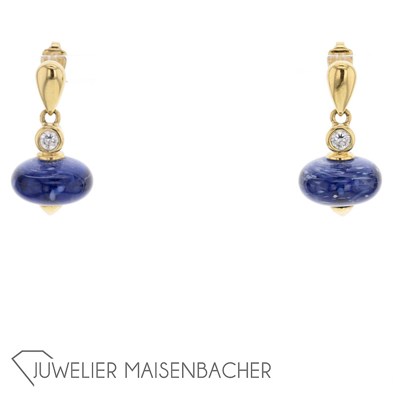 Goldene Ohrhänger mit blauem Muranoglas und Zirkonia