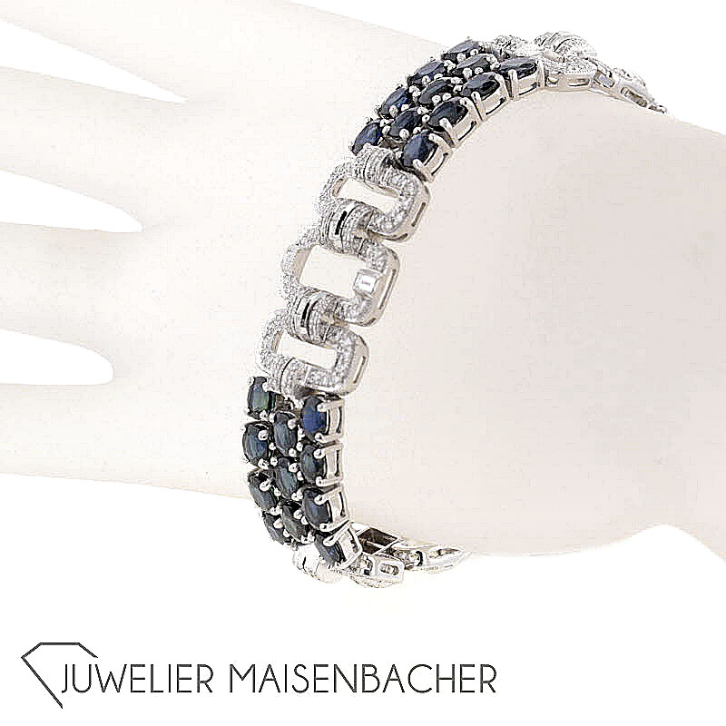 Elegant Opulentes Weißgold Diamant Saphir Armband