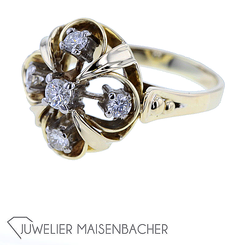 Gold Brillant Ring Kleeblatt