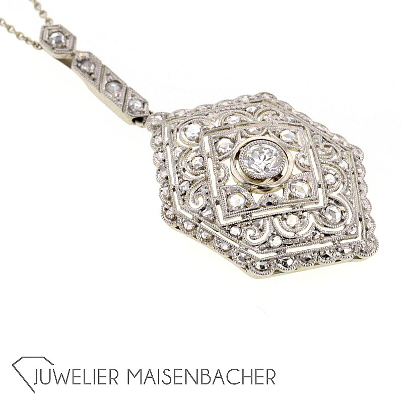 Filigrane Antik Weißgold Kette mit Altschliff