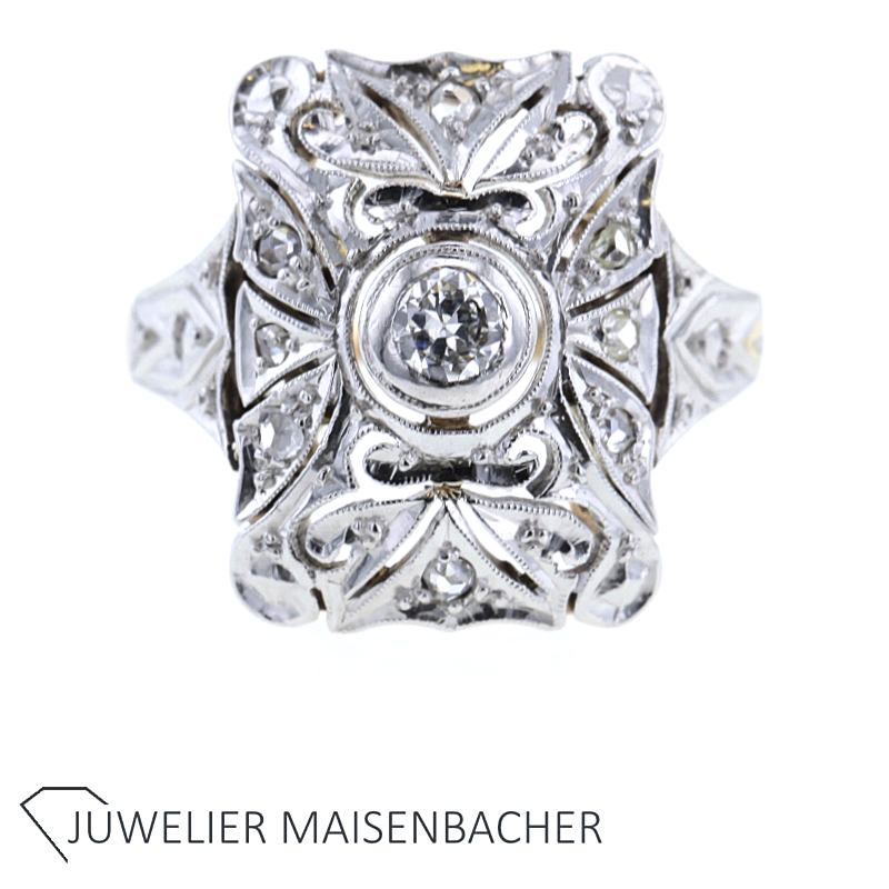 Antik Bicolor Ring mit Altschliff Diamanten