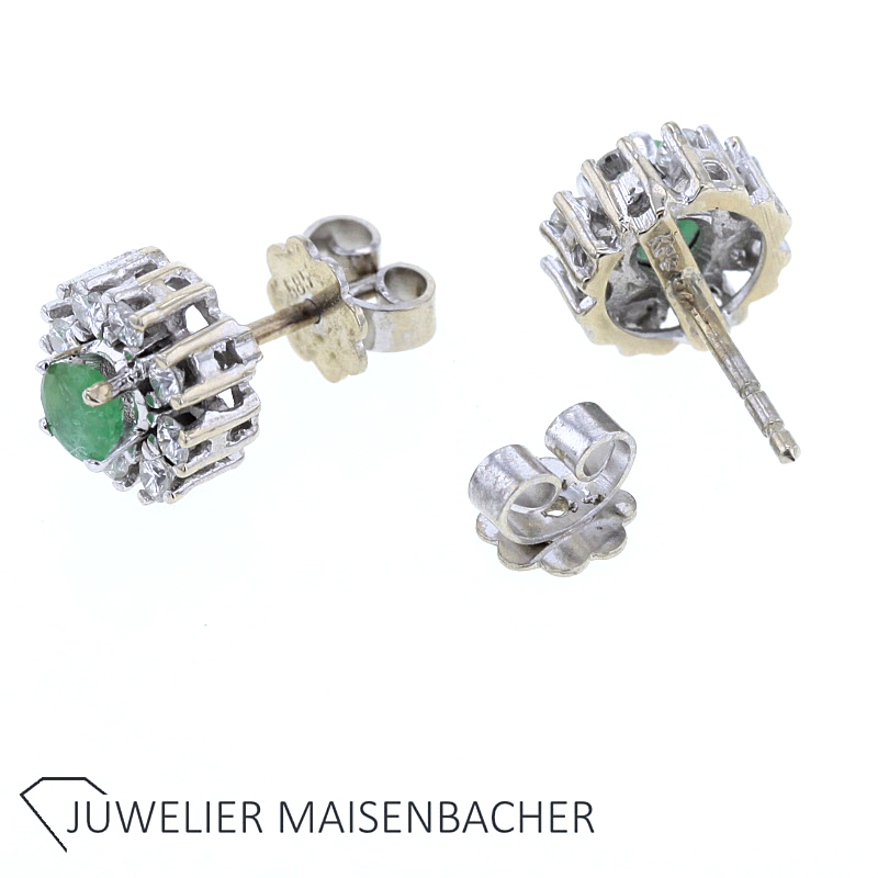 Weißgold Diamant Smaragd Entourage Ohrstecker