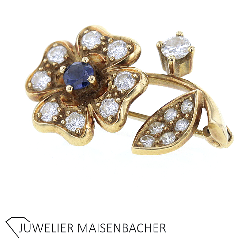 Verspielte Blumen Brosche mit Saphir & Diamant