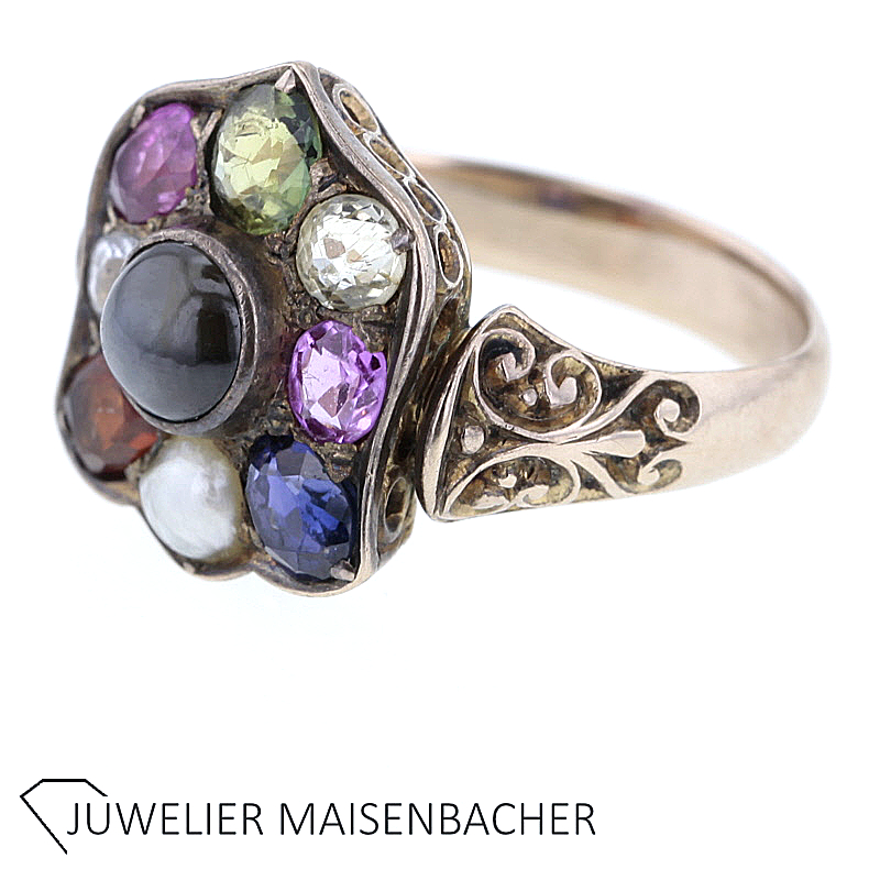 Auffälliger Damenring mit multicolor Besatz Ringgröße 54