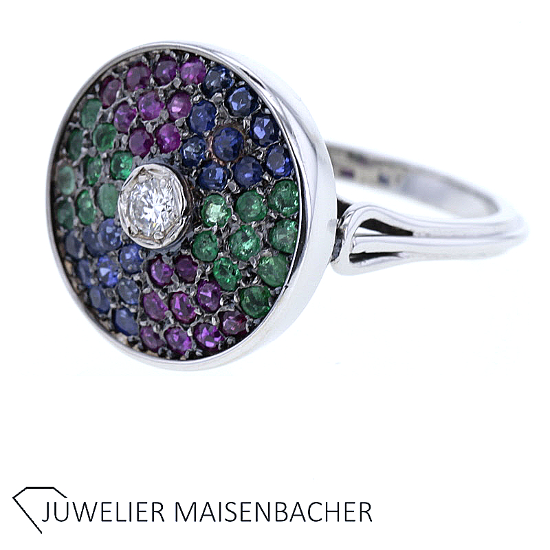 Farbenfroh verzierter Damen Diamant Ring Ringgröße 49