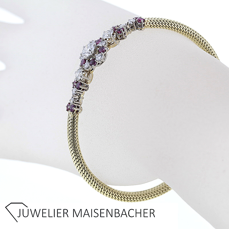 Armband in 585/- Gelbgold mit Brillanten und Rubine