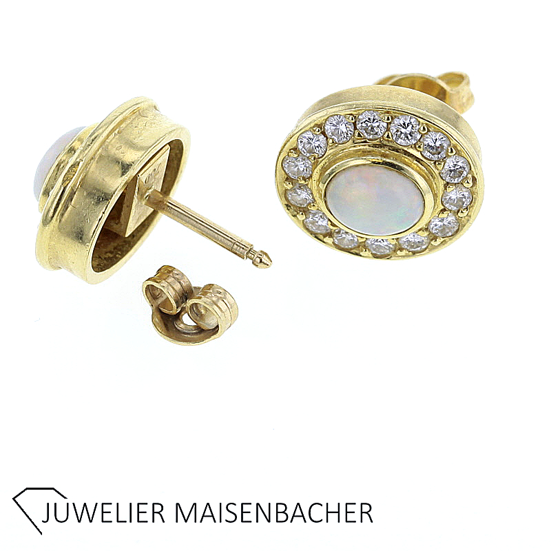 Ohrstecker mit wunderschönen Opal und Brillant Gold