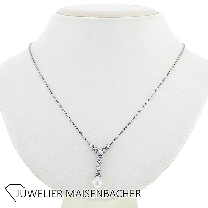 Collier/ Y-Kette *Barockperle* 20 Diamanten Platin