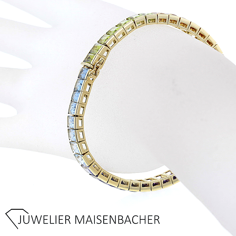 Rainbow Multicolor Armband mit Edelsteinen in Gelbgold