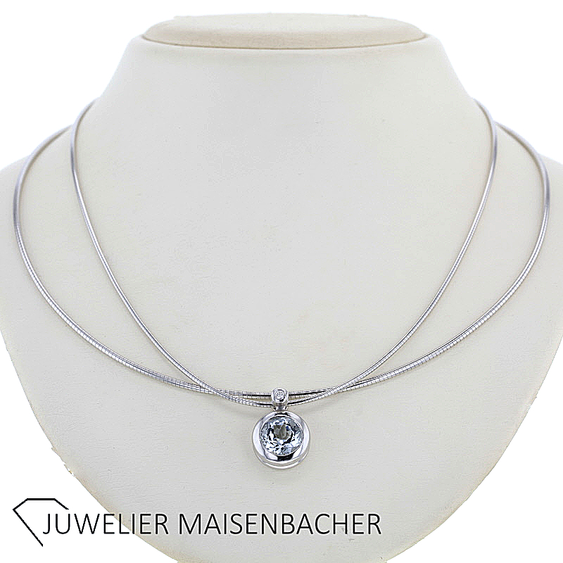 Collier/Kette 2-reihig mit Brillant und Aquamarin