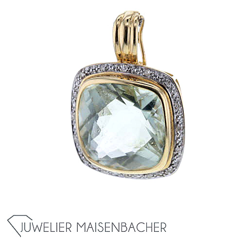 Opulenter Edelstein Prasiolith Anhänger mit Diamanten