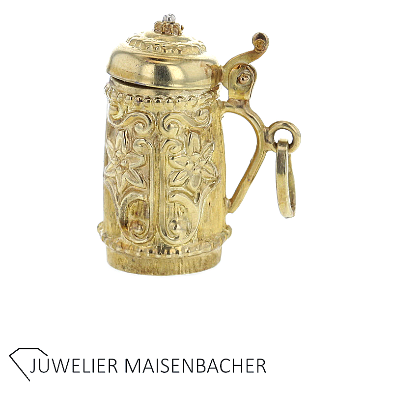 Anhänger Charm Bierkrug/Bierbembel 3D Vintage Gold