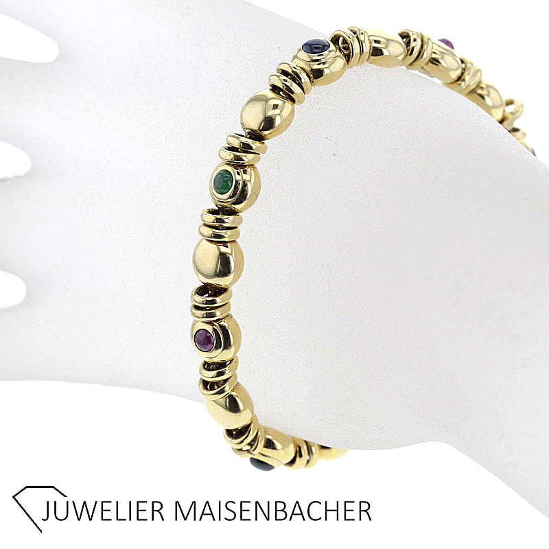 Außergewöhnliches Armband mit Edelsteinen Rubin,Saphir,Smaragd Gold