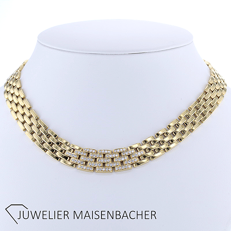 Cartier 5-reihig Collier Panthere Maillon  mit Brillanten Gold