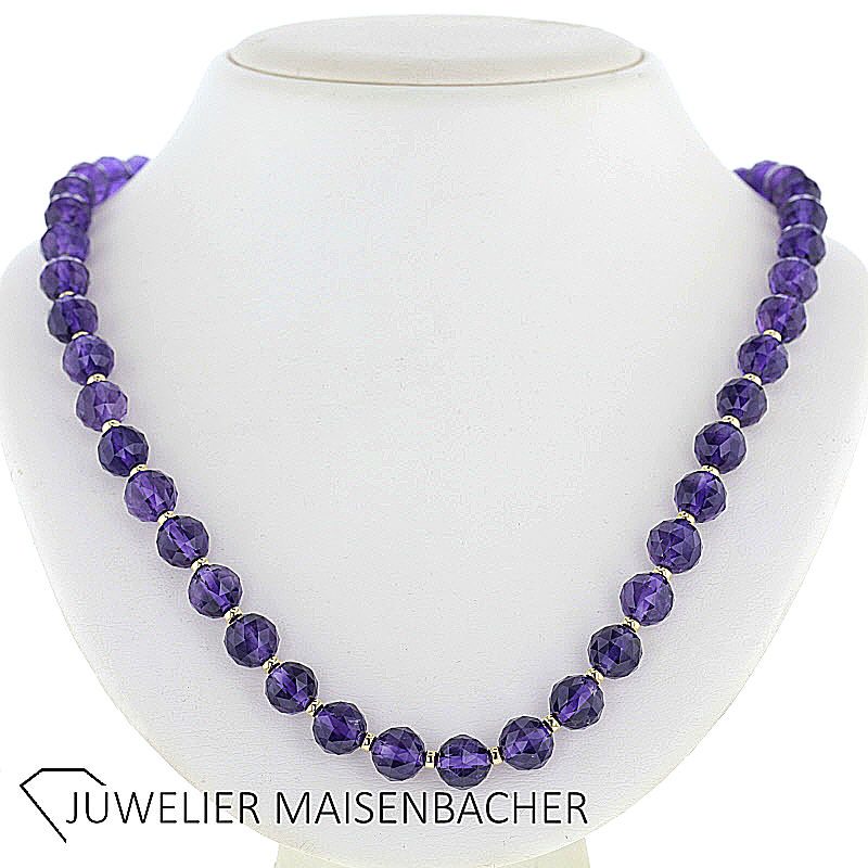 Amethyst Edelsteinkette/Collier rund facettiert Gold