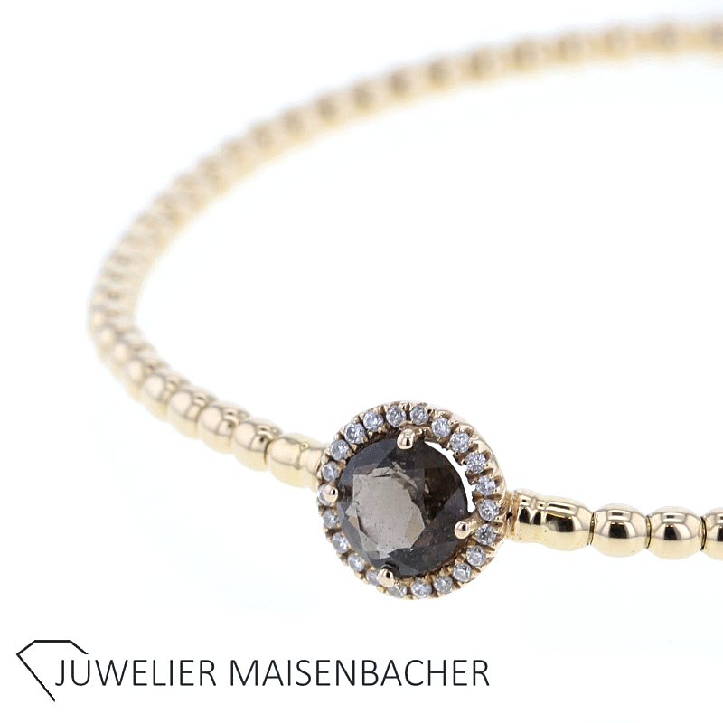 Kugel-Armband/Armreif mit Brillanten und Rauchquarz Gold