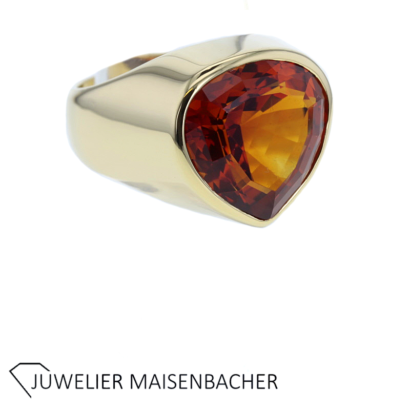 Wunderschöner massiver Ring mit Farbstein in Herzform Gold