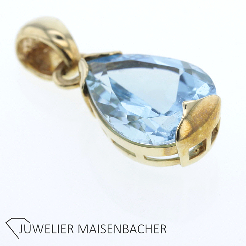 Anhänger mit großem Edelstein Aquamarin in Tropfenform Gold