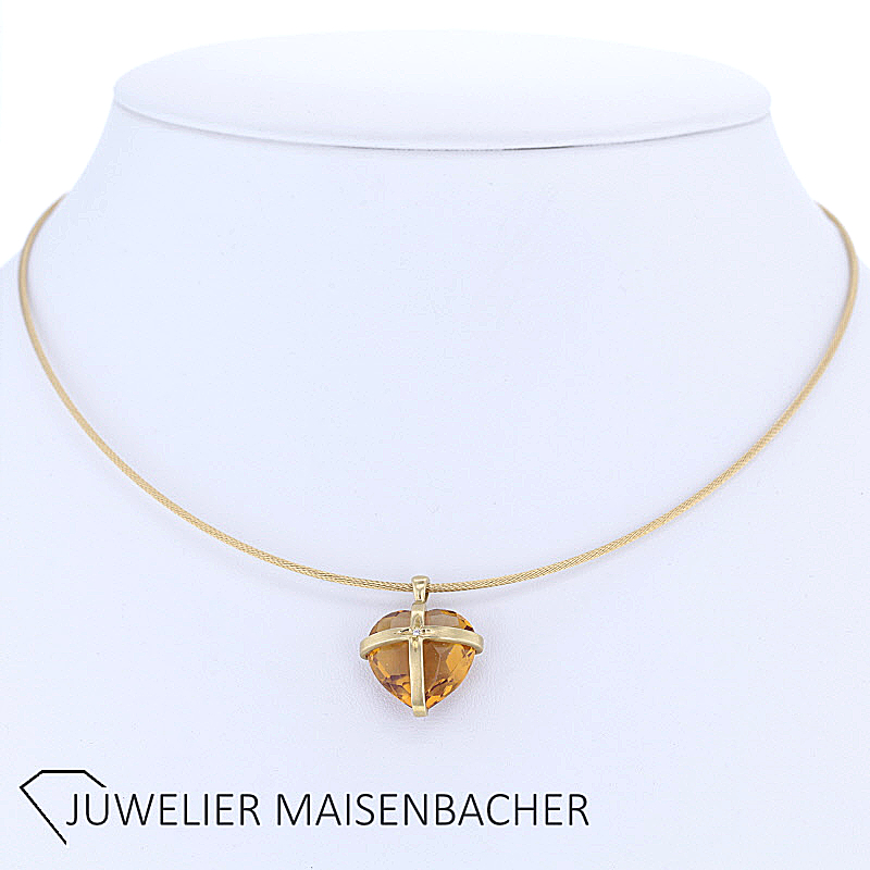 Facettierter Herzanhänger mit Citrin und Brillant Gold