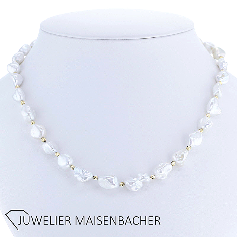 Collier mit wunderschöner Keshi-Perle und Goldzwischenteilen