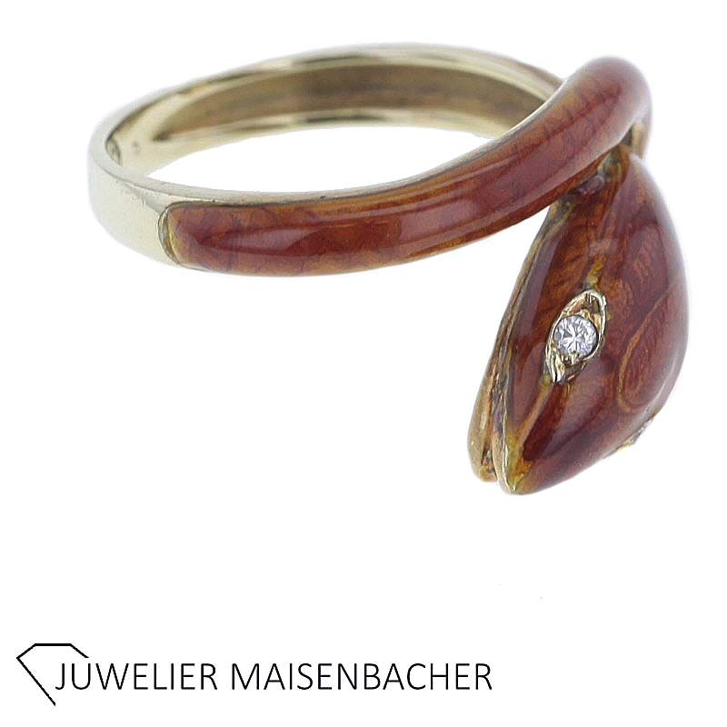 Ring Emaille Schlangenring mit Brillant Gold Vintage