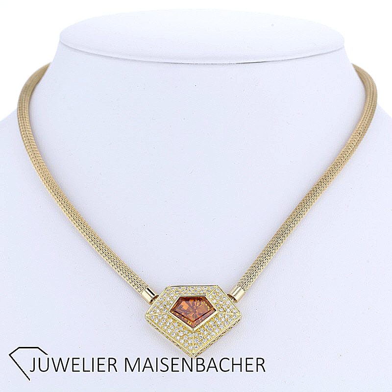 Strick-Collier mit Edelstein Citrin und Brillant Gold