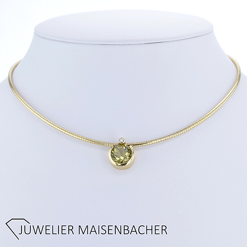 Collier / Omega Reif mit Brillant und Peridot Gold