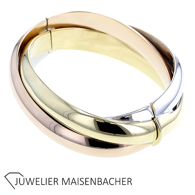 Massiver ovaler Armreif verschlungen Tricolor Gold