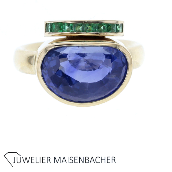 Bezaubernder Ring mit Saphir und Smaragd Besatz in Gold – Bild 5