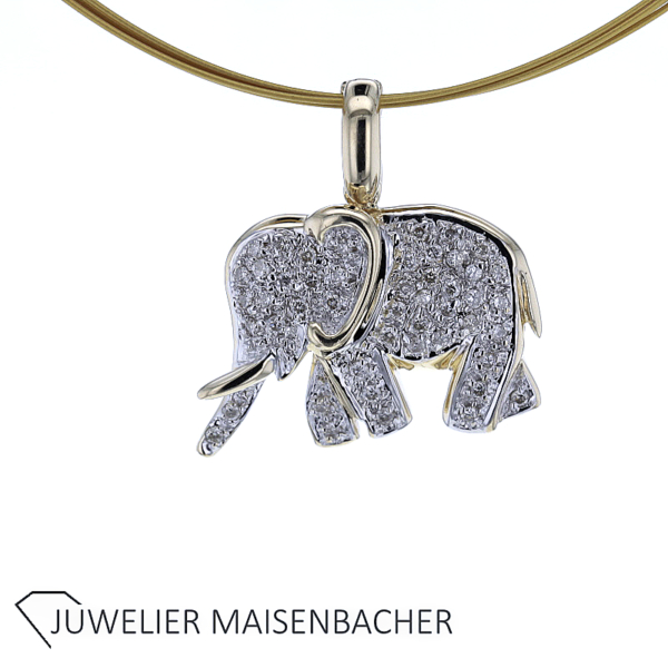 Anhänger Elefant in Gold mit Brillanten Varioclip