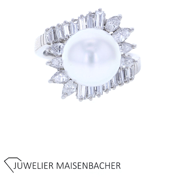 Luxuriöser Südsee-Zuchtperlen-Ring mit Diamanten in Platin – Bild 2