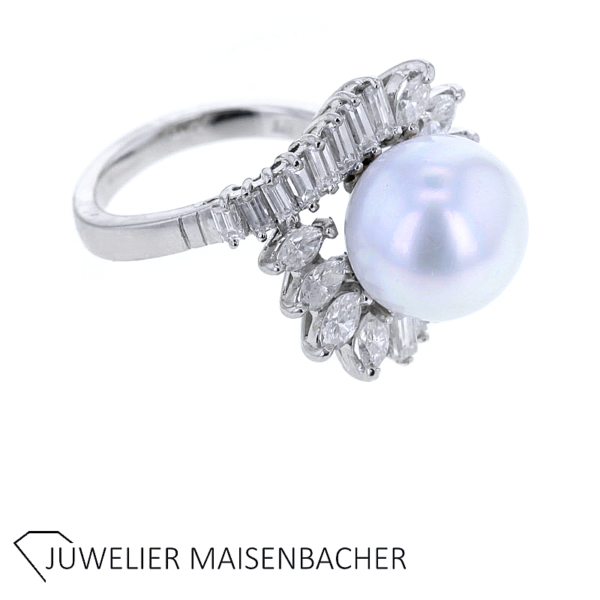 Luxuriöser Südsee-Zuchtperlen-Ring mit Diamanten in Platin – Bild 3