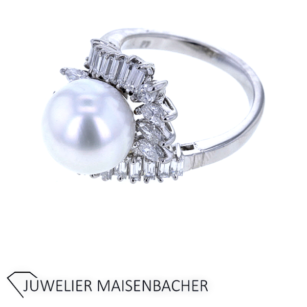 Luxuriöser Südsee-Zuchtperlen-Ring mit Diamanten in Platin