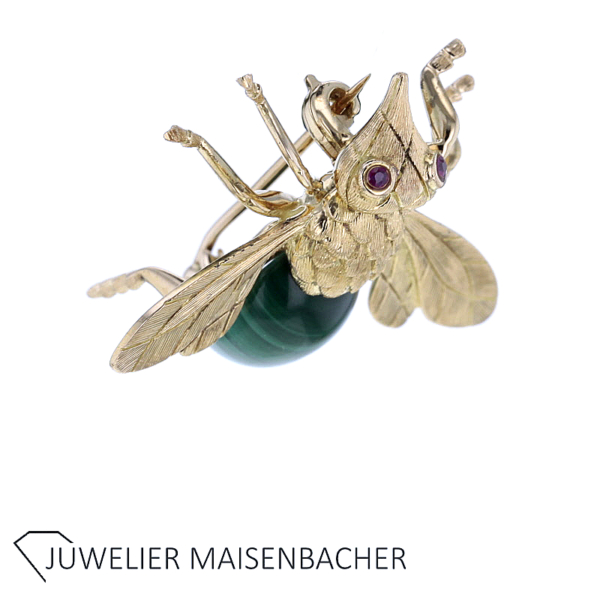 M. REGISTRADO Luxus Fliege Brosche mit Rubin und Malachit in Gold – Bild 6