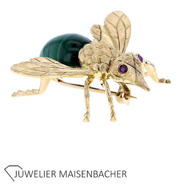 M. REGISTRADO Luxus Fliege Brosche mit Rubin und Malachit in Gold – Bild 3