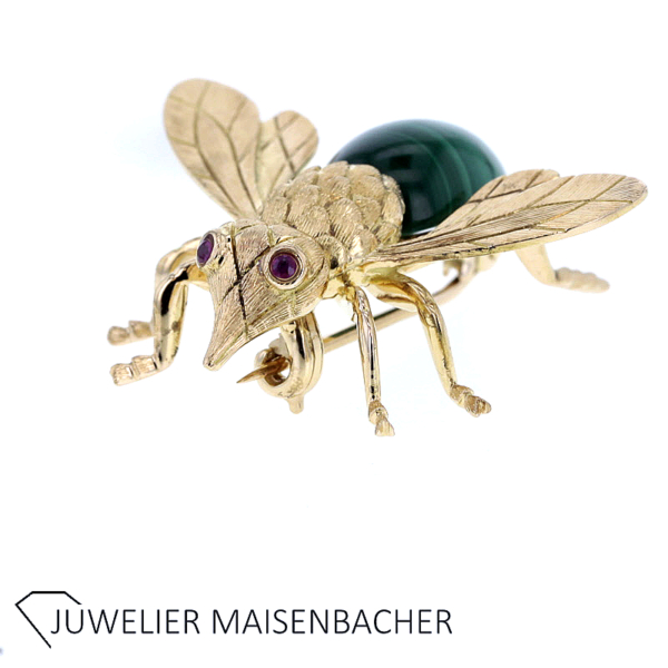 M. REGISTRADO Luxus Fliege Brosche mit Rubin und Malachit in Gold