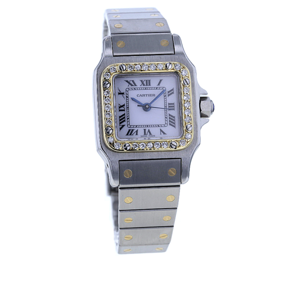 Cartier Santos Carree Lady Automatik Stahl/Gold 28 Diamanten – Bild 2