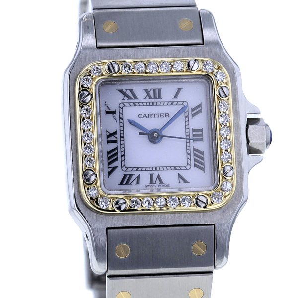 Cartier Santos Carree Lady Automatik Stahl/Gold 28 Diamanten