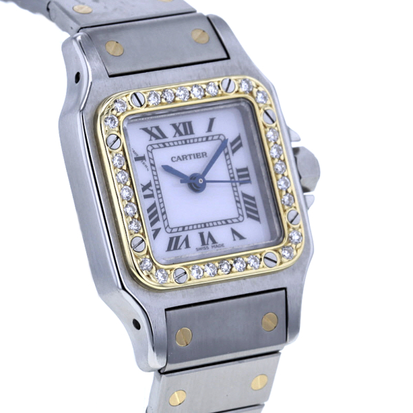 Cartier Santos Carree Lady Automatik Stahl/Gold 28 Diamanten – Bild 3