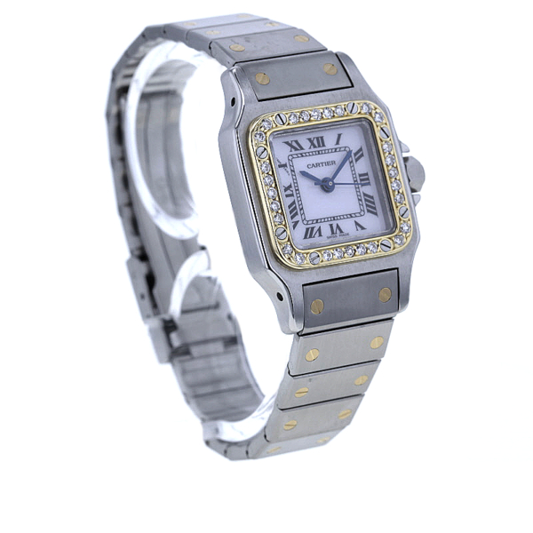 Cartier Santos Carree Lady Automatik Stahl/Gold 28 Diamanten – Bild 4